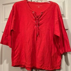 Tommy Hilfiger-Large Lace-up Front Orange Top with Elbow Length Sleeves